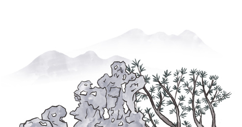 水墨线条风格的山水