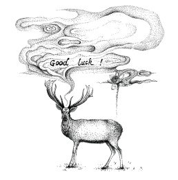 祝福好运国潮黑白手绘吉祥插画麋鹿精灵神兽