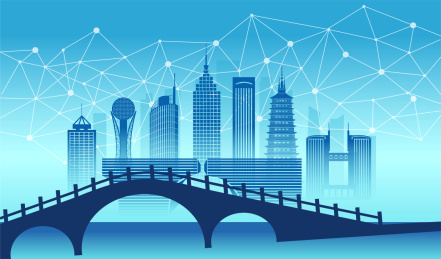 中国江苏省常州城市数据5G网络空间插画