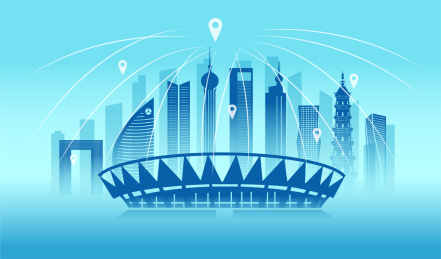 中国广东省佛山市城市数据5G网络空间插画
