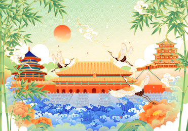 北京著名旅游景点矢量插画