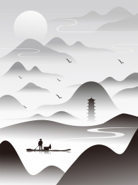 黑白水墨山水画