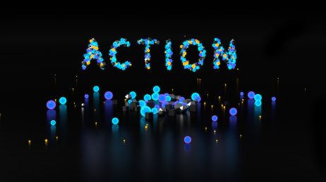  发光彩灯组成的片头开场action字母