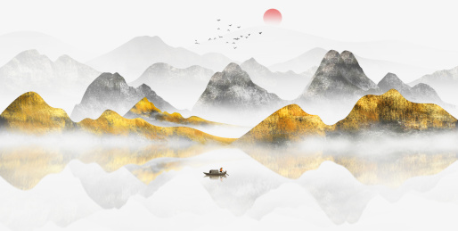 新中式金色山水画