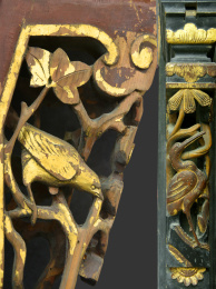 中国传统家具传统金漆木雕 喜鹊和仙鹤