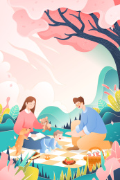 家人春季出游野餐矢量插画