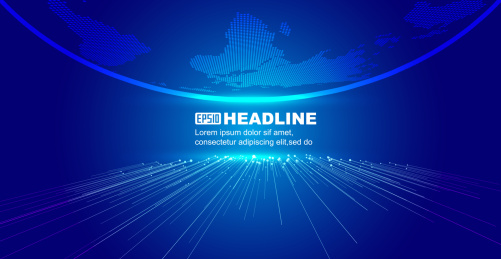 向前延伸线条与数码地球、全球化科技背景。