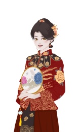 手持蒲扇的穗禾服新娘
