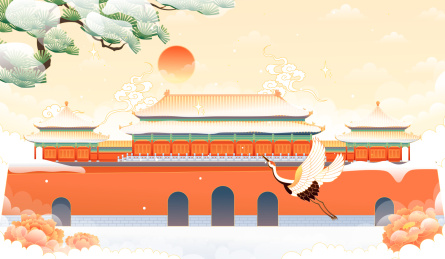北京故宫午门古建筑矢量插画