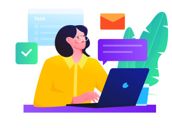 线上协作办公的白领互联网卡通矢量插画