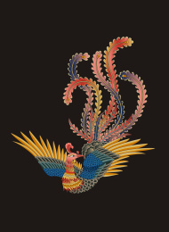传统的彩色凤凰图案，黑色背景