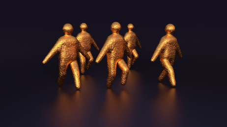 一群抽象的金属人在走路