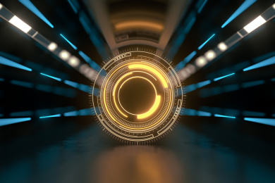 科技感HUD线条与室内空间 3D渲染