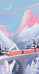 冬季雪景温暖手绘插画