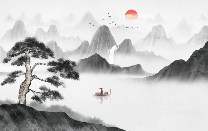 迎客松水墨山水画