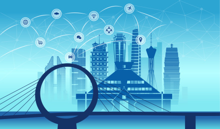 中国河南郑州市城城市数据网络空间插画蓝色