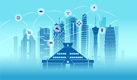 中国河南郑州市城城市数据网络空间插画蓝色