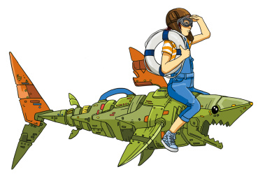 机械鱼上的高中生