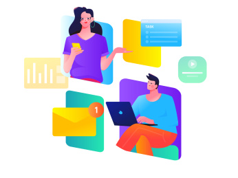 协作的卡通男女互联网矢量人物场景插画