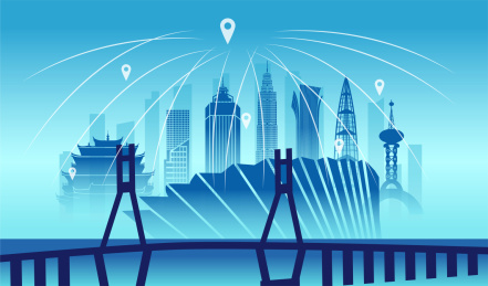 中国浙江温州市城市数据5G网络插画蓝色