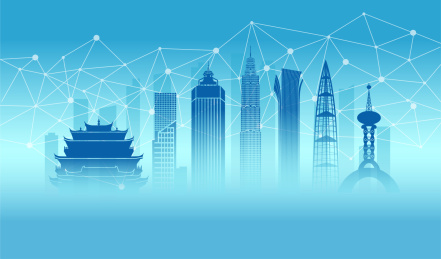 中国浙江温州市城市数据5G网络插画蓝色