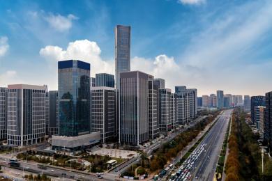 航拍中国山东济南经十路CBD