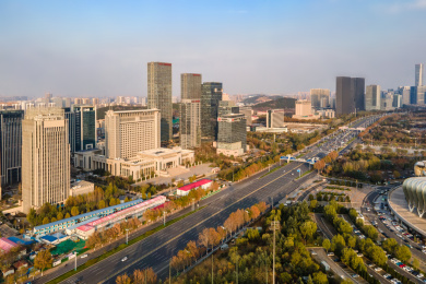 航拍中国山东济南经十路CBD