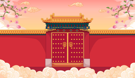 红色古代建筑矢量国潮插画