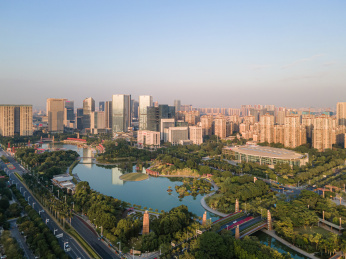 航拍中国广东佛山南海千灯湖公园