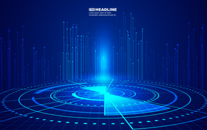 线条电路平台与发射线条，互联网科技背景。