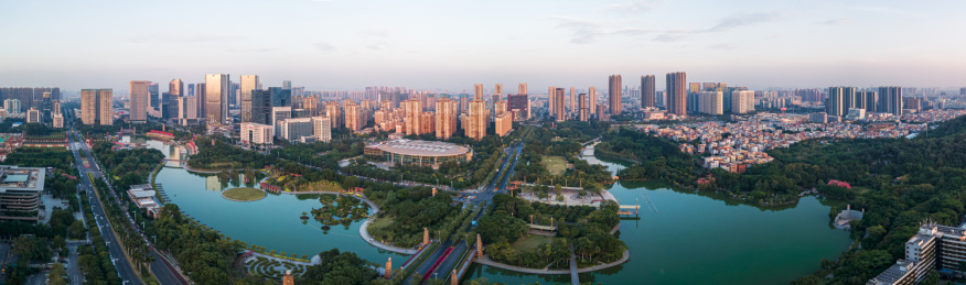 航拍中国广东佛山南海千灯湖公园