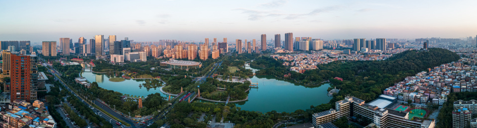 航拍中国广东佛山南海千灯湖公园