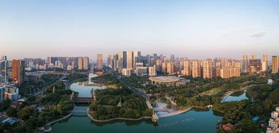 航拍中国广东佛山南海千灯湖公园