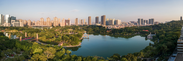 航拍中国广东佛山南海千灯湖公园