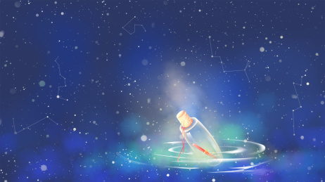 璀璨星空中漂浮着一个许愿瓶，绚丽唯美插画