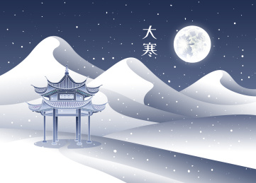 冬天森林雪山下雪唯美插画海报