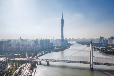 航拍中国广东广州珠江两岸城市景观天际线