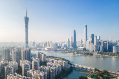 航拍中国广东广州珠江两岸城市景观天际线