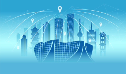  中国江苏徐州市城市数据5G网络插画蓝色