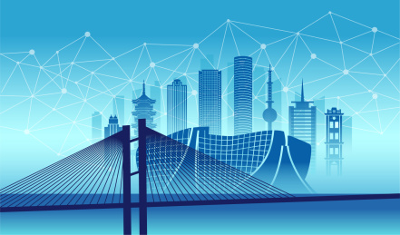  中国江苏徐州市城市数据5G网络插画蓝色