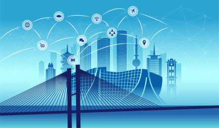 中国江苏徐州市城市数据5G网络插画蓝色