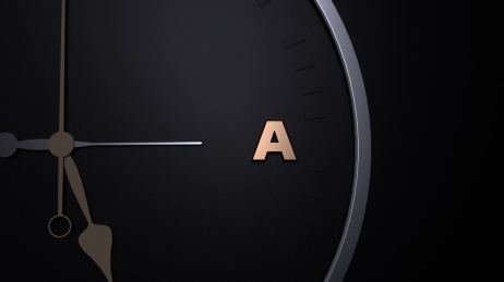 3D渲染钟表上的字母A概念插图