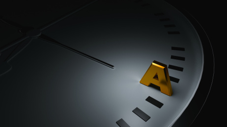 3D渲染钟表上的字母A概念插图