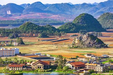 云南文山丘北普者黑国家湿地公园的田园风光
