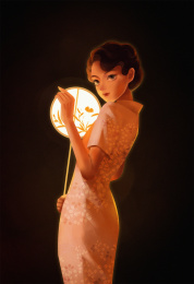 执扇回眸的旗袍女子