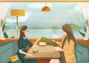 女人交流小清新插画