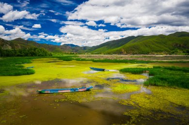 中国云南丽江泸沽湖草海美景自然风光