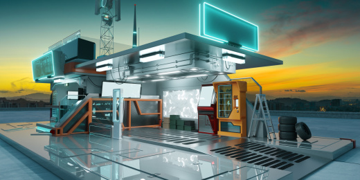 创意和未来派的概念车库。 逼真的3D渲染