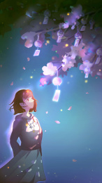 唯美清新意境少女落花插画图