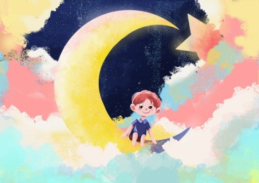 儿童插画梦幻月亮船